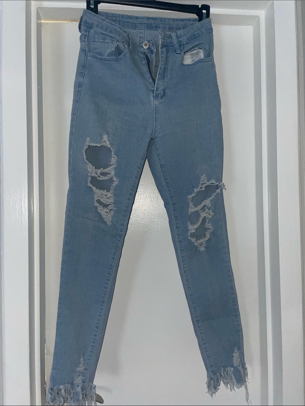 SHEIN Light Blue Ripped Skinny Jeans